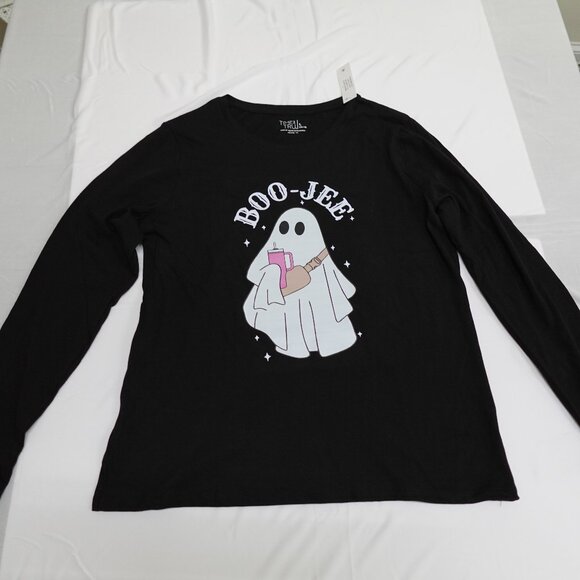 Womens Halloween LARGE Shirt Boo-Jee Ghost w/Stanley Cup Long Sleeve Graphic Tee - Picture 8 of 9